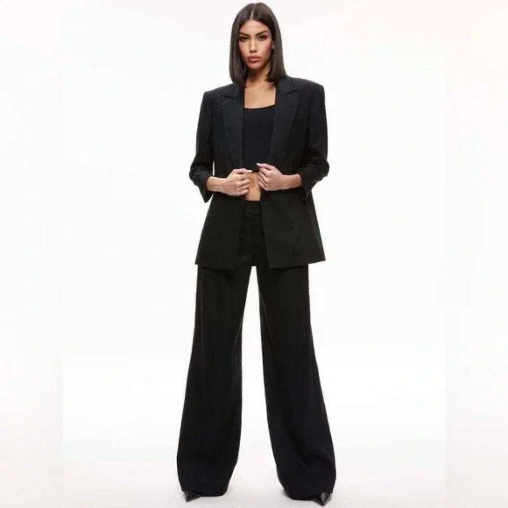 Alice + Olivia Shan Linen Rolled Cuff Blazer in Black Size 14 Like New - Picture 2 of 8